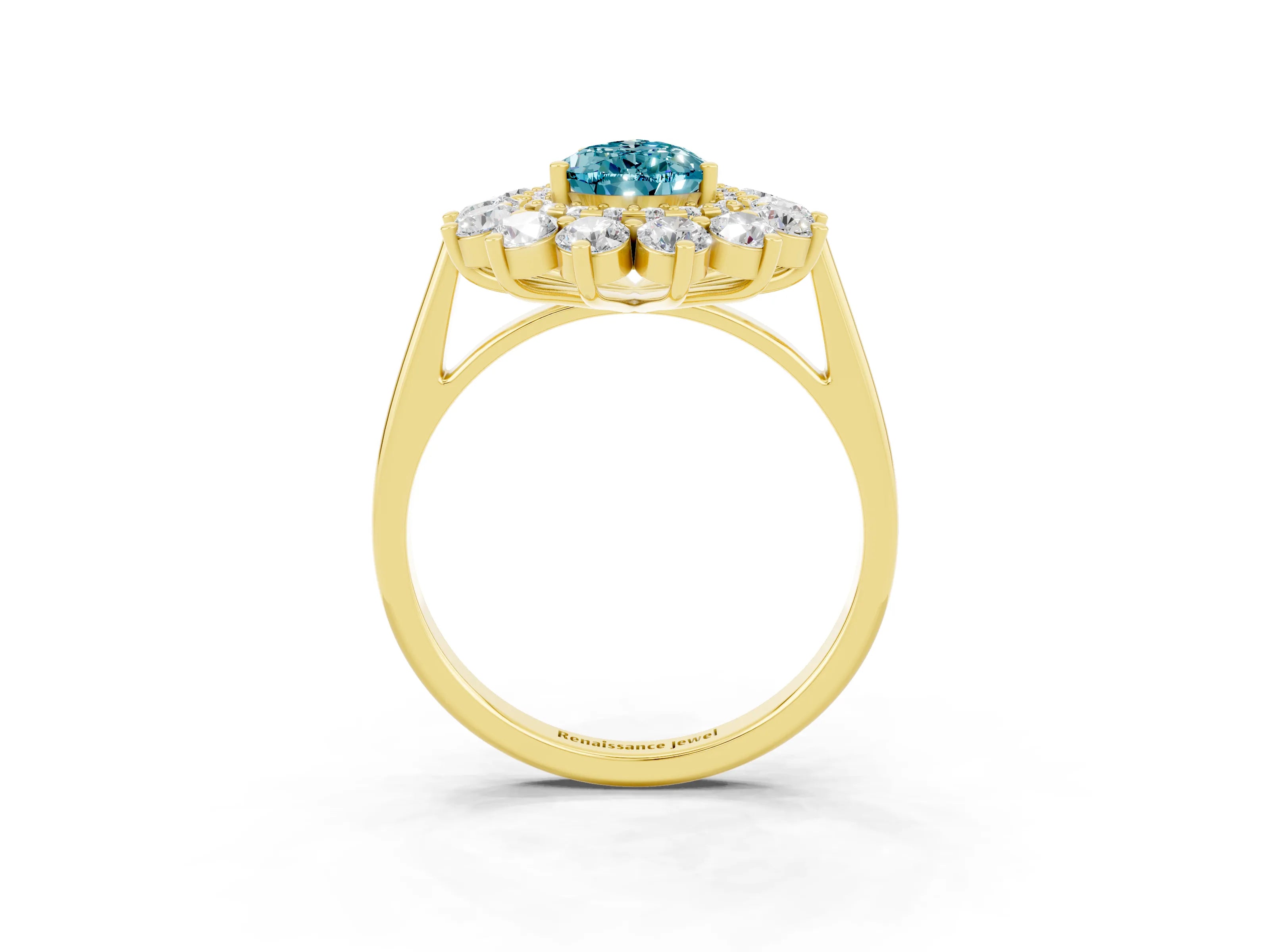 Yellow gold Pear Cut Halo Cluster Diamond Ring with Pave Band and Four-Prong Setting_15