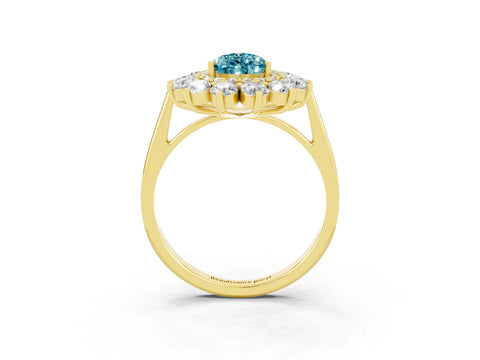Yellow gold Pear Cut Halo Cluster Diamond Ring with Pave Band and Four-Prong Setting_15