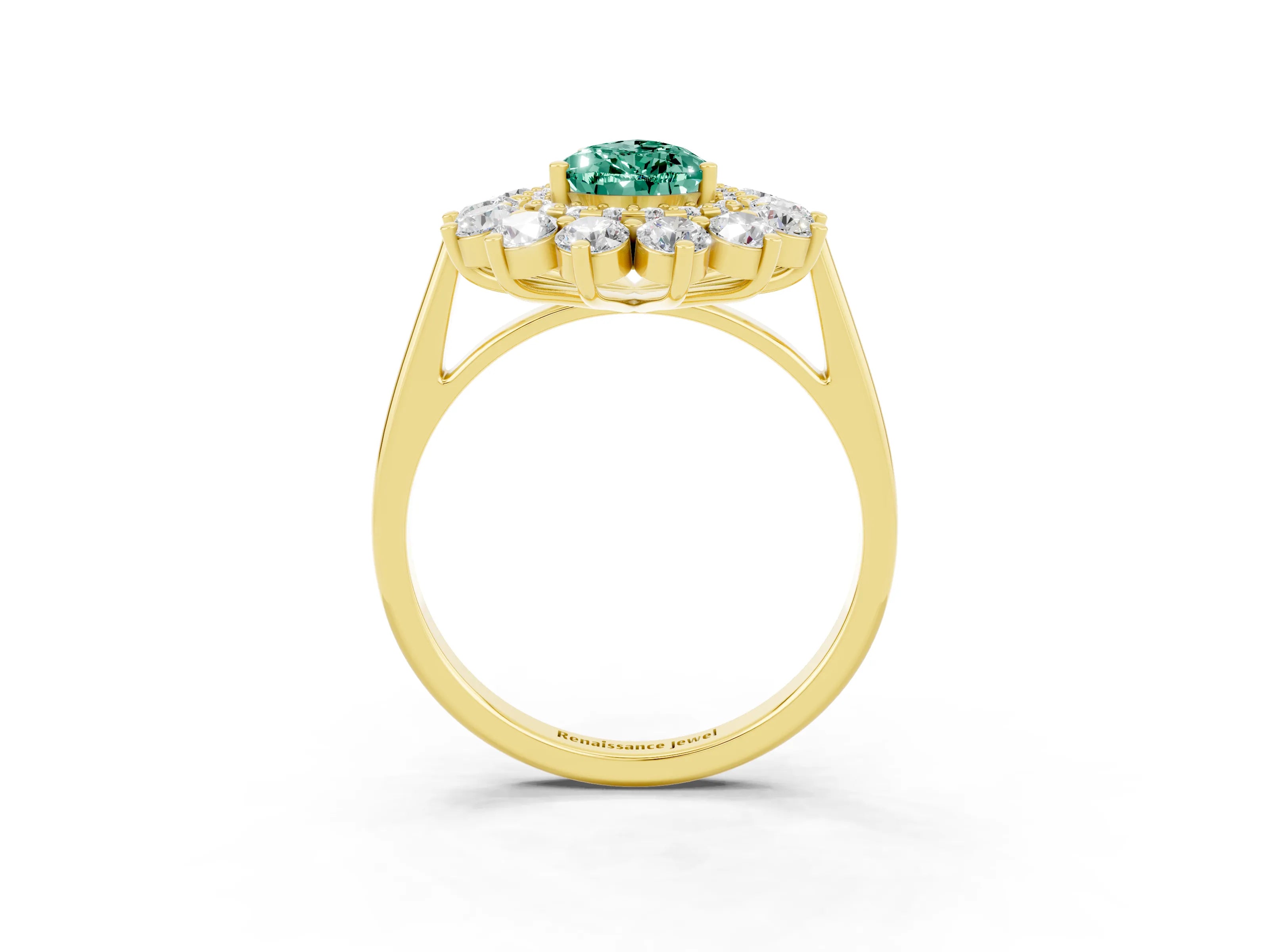 Yellow gold Pear Cut Halo Cluster Diamond Ring with Pave Band and Four-Prong Setting_15