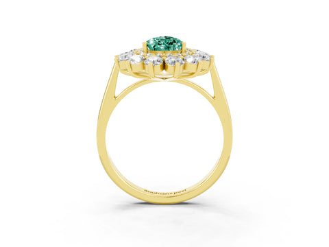 Yellow gold Pear Cut Halo Cluster Diamond Ring with Pave Band and Four-Prong Setting_15