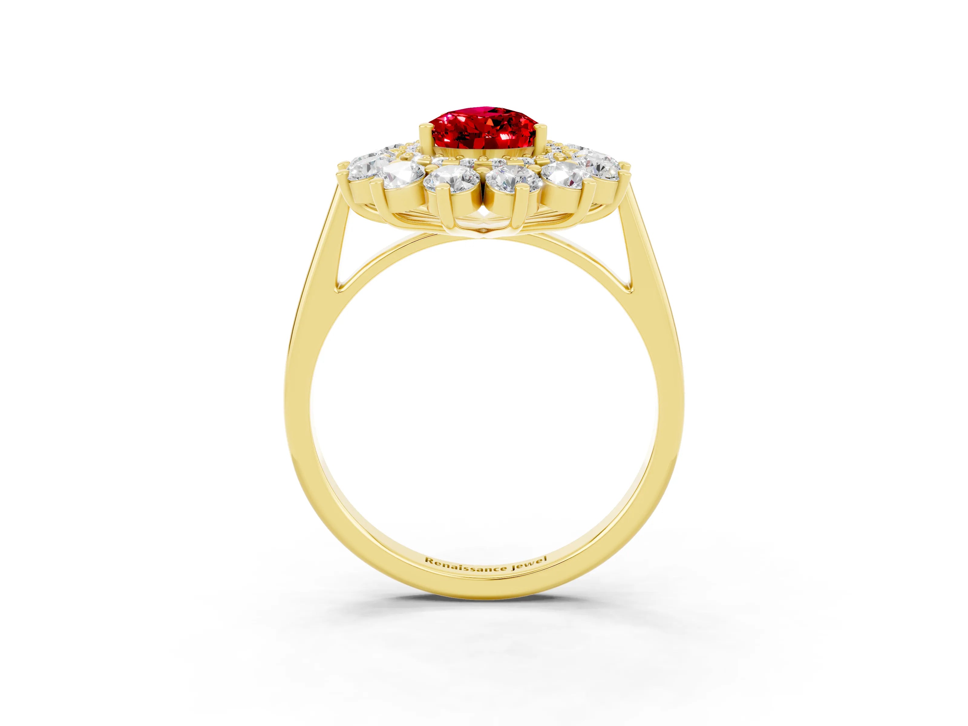 Yellow gold Pear Cut Halo Cluster Diamond Ring with Pave Band and Four-Prong Setting_15