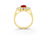 Yellow gold Pear Cut Halo Cluster Diamond Ring with Pave Band and Four-Prong Setting_15