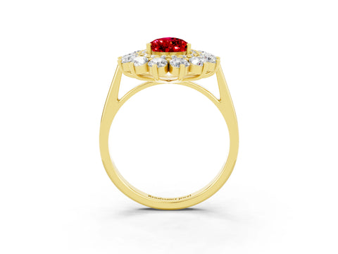 Yellow gold Pear Cut Halo Cluster Diamond Ring with Pave Band and Four-Prong Setting_15