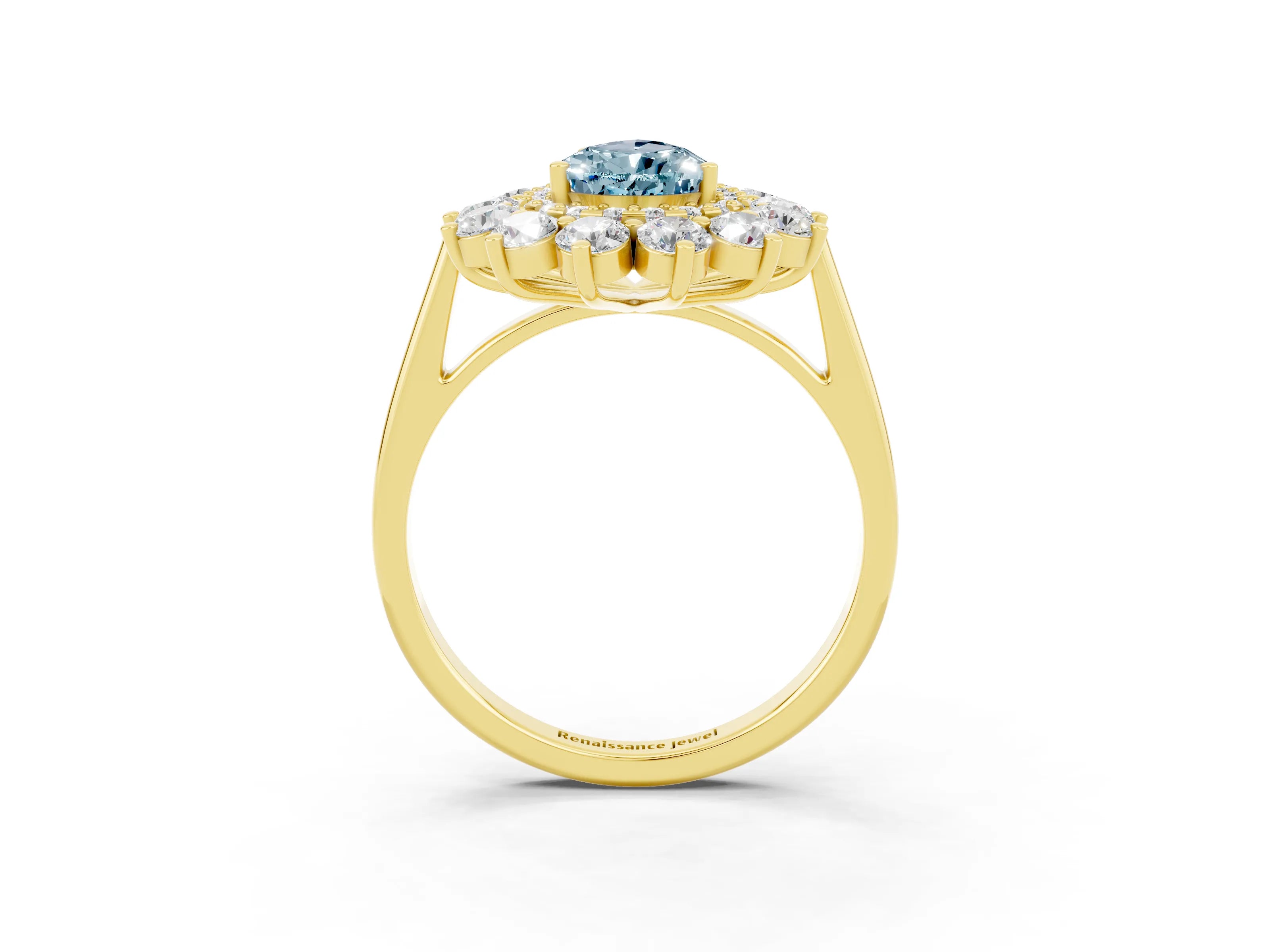 Yellow gold Pear Cut Halo Cluster Diamond Ring with Pave Band and Four-Prong Setting_15