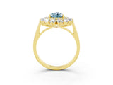 Yellow gold Pear Cut Halo Cluster Diamond Ring with Pave Band and Four-Prong Setting_15
