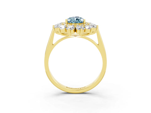 Yellow gold Pear Cut Halo Cluster Diamond Ring with Pave Band and Four-Prong Setting_15