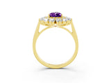 Yellow gold Pear Cut Halo Cluster Diamond Ring with Pave Band and Four-Prong Setting_15