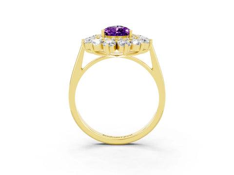 Yellow gold Pear Cut Halo Cluster Diamond Ring with Pave Band and Four-Prong Setting_15