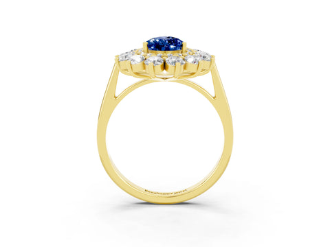 Yellow gold Pear Cut Halo Cluster Diamond Ring with Pave Band and Four-Prong Setting_15