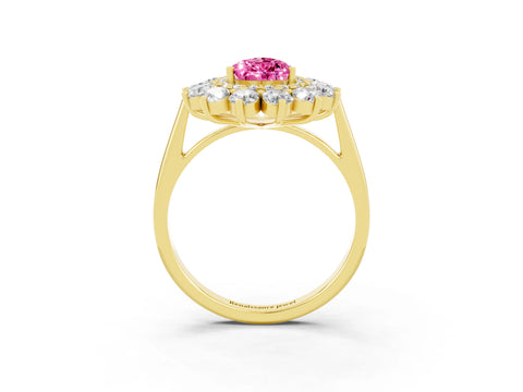 Yellow gold Pear Cut Halo Cluster Diamond Ring with Pave Band and Four-Prong Setting_15