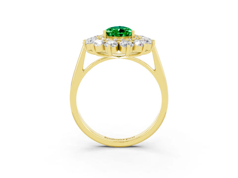 Yellow gold Pear Cut Halo Cluster Diamond Ring with Pave Band and Four-Prong Setting_15