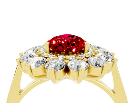 Yellow gold Pear Cut Halo Cluster Diamond Ring with Pave Band and Four-Prong Setting_16