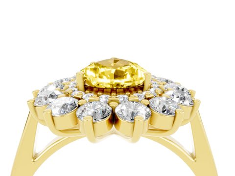 Yellow gold Pear Cut Halo Cluster Diamond Ring with Pave Band and Four-Prong Setting_16