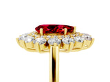 Yellow gold Pear Cut Halo Cluster Diamond Ring with Pave Band and Four-Prong Setting_17