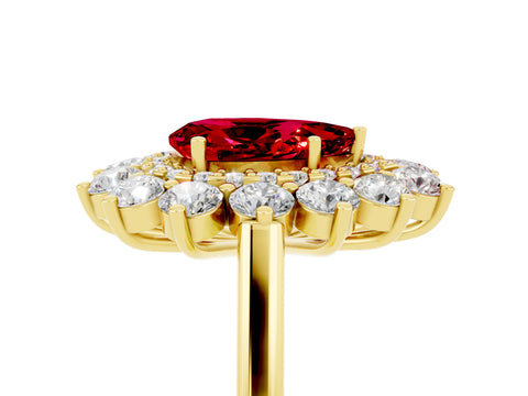 Yellow gold Pear Cut Halo Cluster Diamond Ring with Pave Band and Four-Prong Setting_17