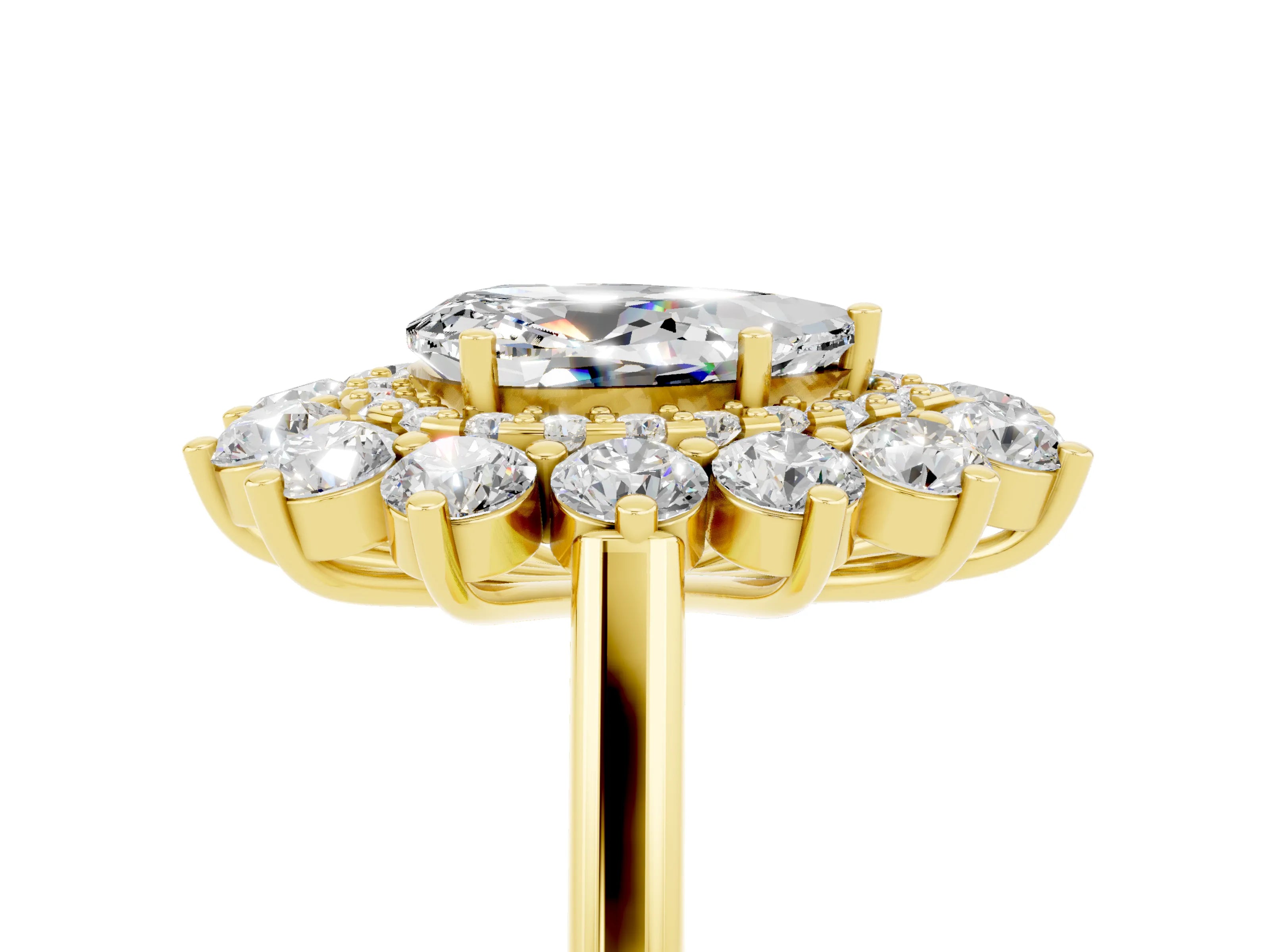 Yellow gold Pear Cut Halo Cluster Diamond Ring with Pave Band and Four-Prong Setting_17