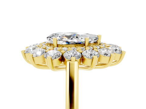 Yellow gold Pear Cut Halo Cluster Diamond Ring with Pave Band and Four-Prong Setting_17