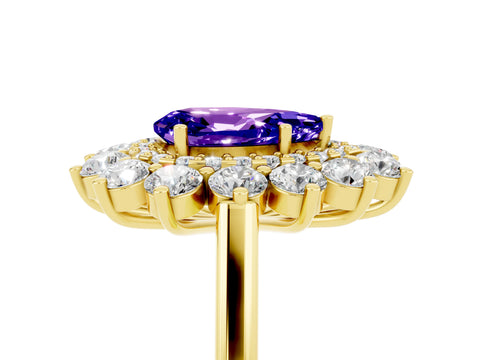 Yellow gold Pear Cut Halo Cluster Diamond Ring with Pave Band and Four-Prong Setting_17