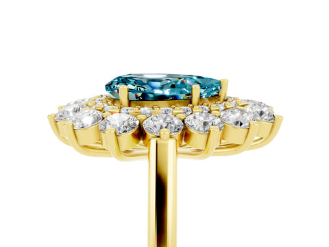 Yellow gold Pear Cut Halo Cluster Diamond Ring with Pave Band and Four-Prong Setting_17