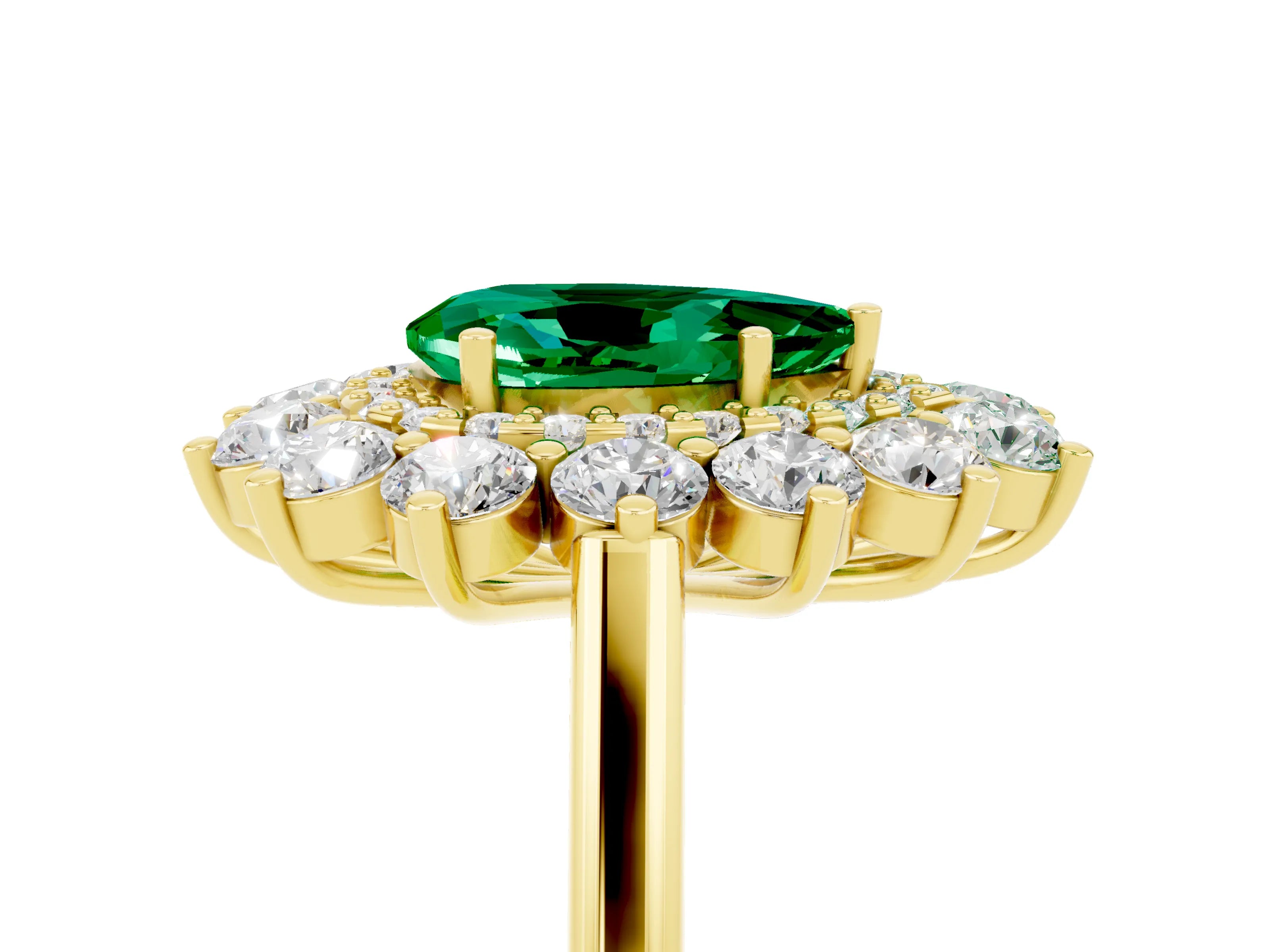 Yellow gold Pear Cut Halo Cluster Diamond Ring with Pave Band and Four-Prong Setting_17