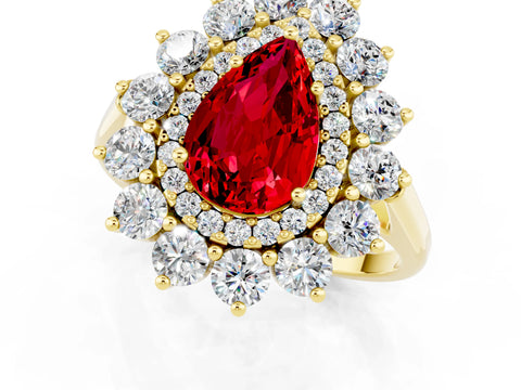 Yellow gold Pear Cut Halo Cluster Diamond Ring with Pave Band and Four-Prong Setting_1