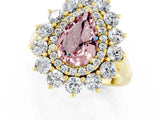 Yellow gold Pear Cut Halo Cluster Diamond Ring with Pave Band and Four-Prong Setting_1