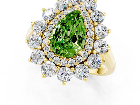 Yellow gold Pear Cut Halo Cluster Diamond Ring with Pave Band and Four-Prong Setting_1