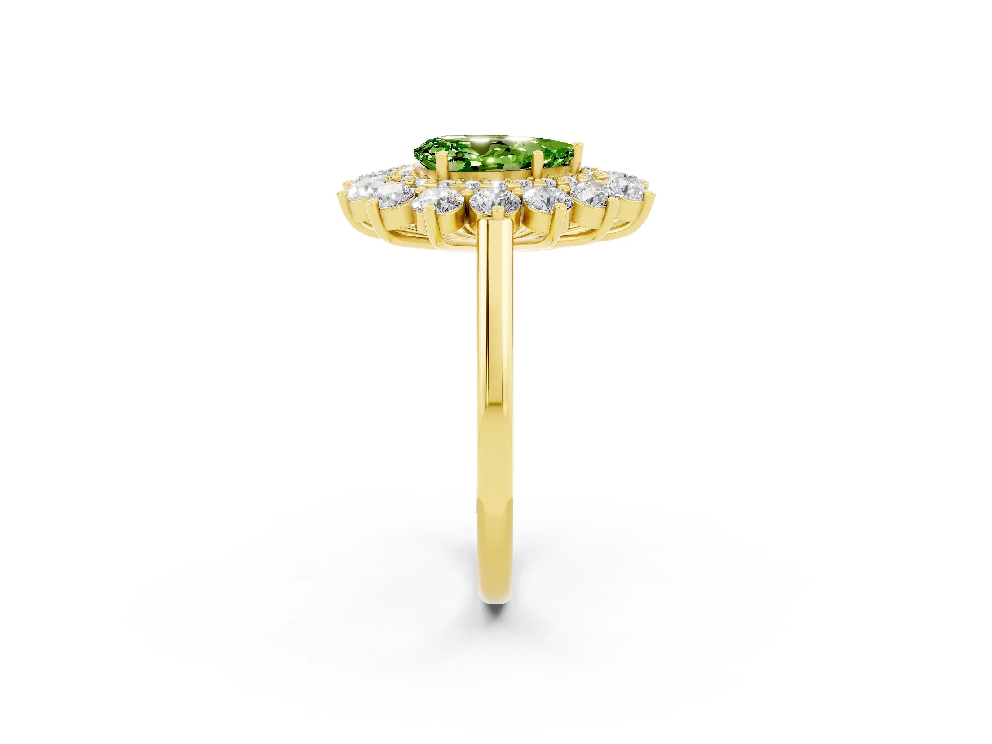 Yellow gold Pear Cut Halo Cluster Diamond Ring with Pave Band and Four-Prong Setting_2