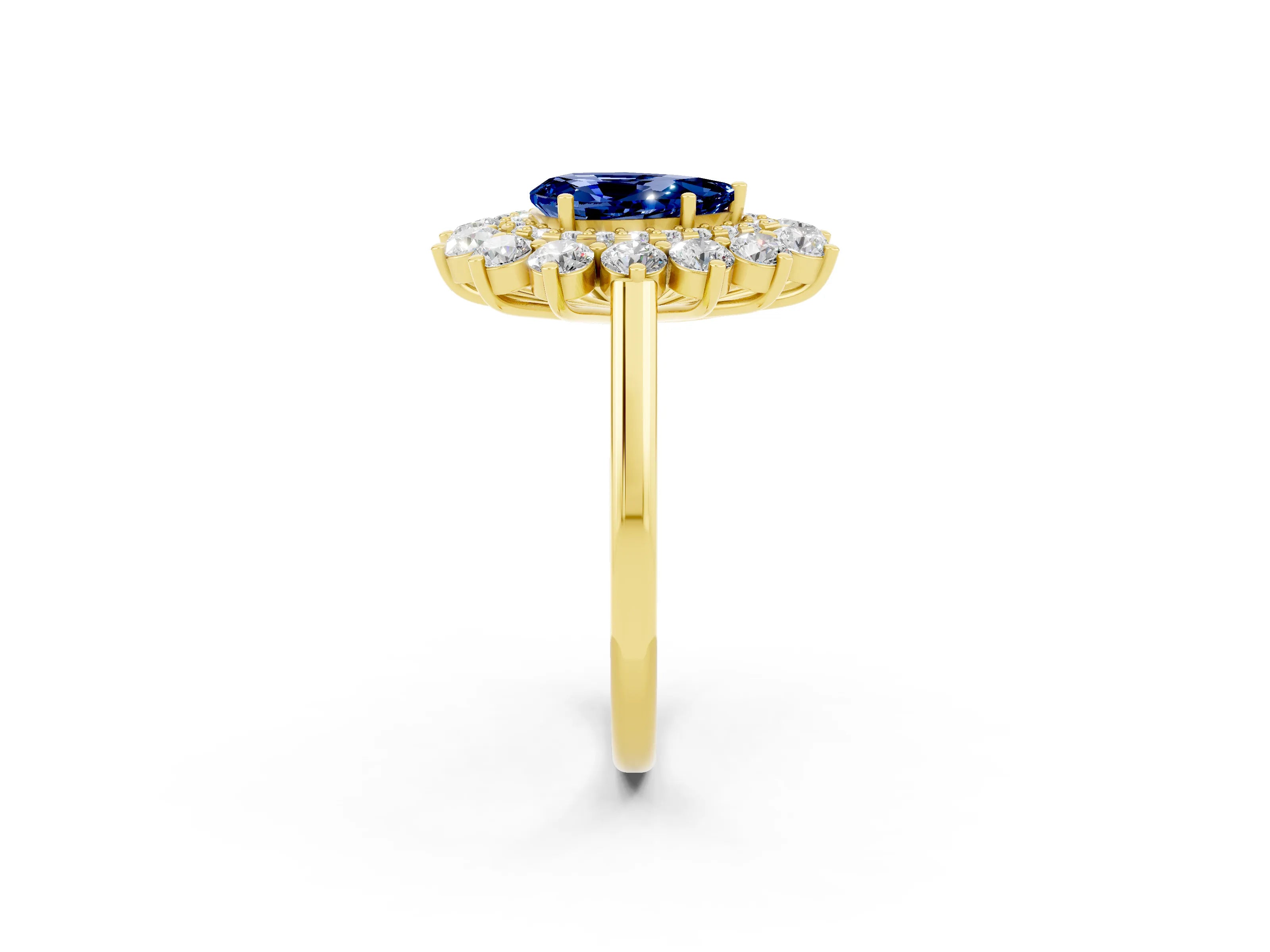 Yellow gold Pear Cut Halo Cluster Diamond Ring with Pave Band and Four-Prong Setting_2