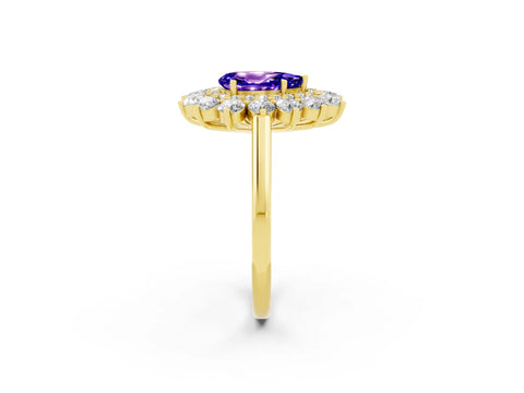 Yellow gold Pear Cut Halo Cluster Diamond Ring with Pave Band and Four-Prong Setting_2