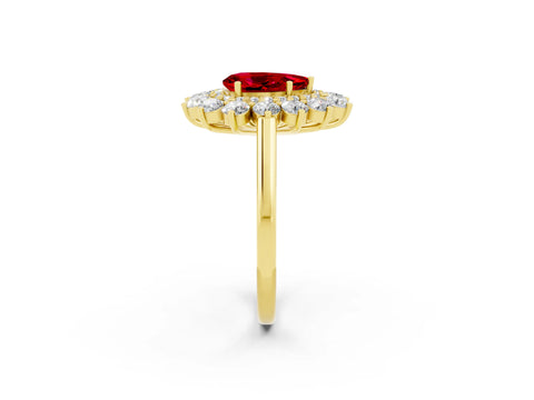 Yellow gold Pear Cut Halo Cluster Diamond Ring with Pave Band and Four-Prong Setting_2
