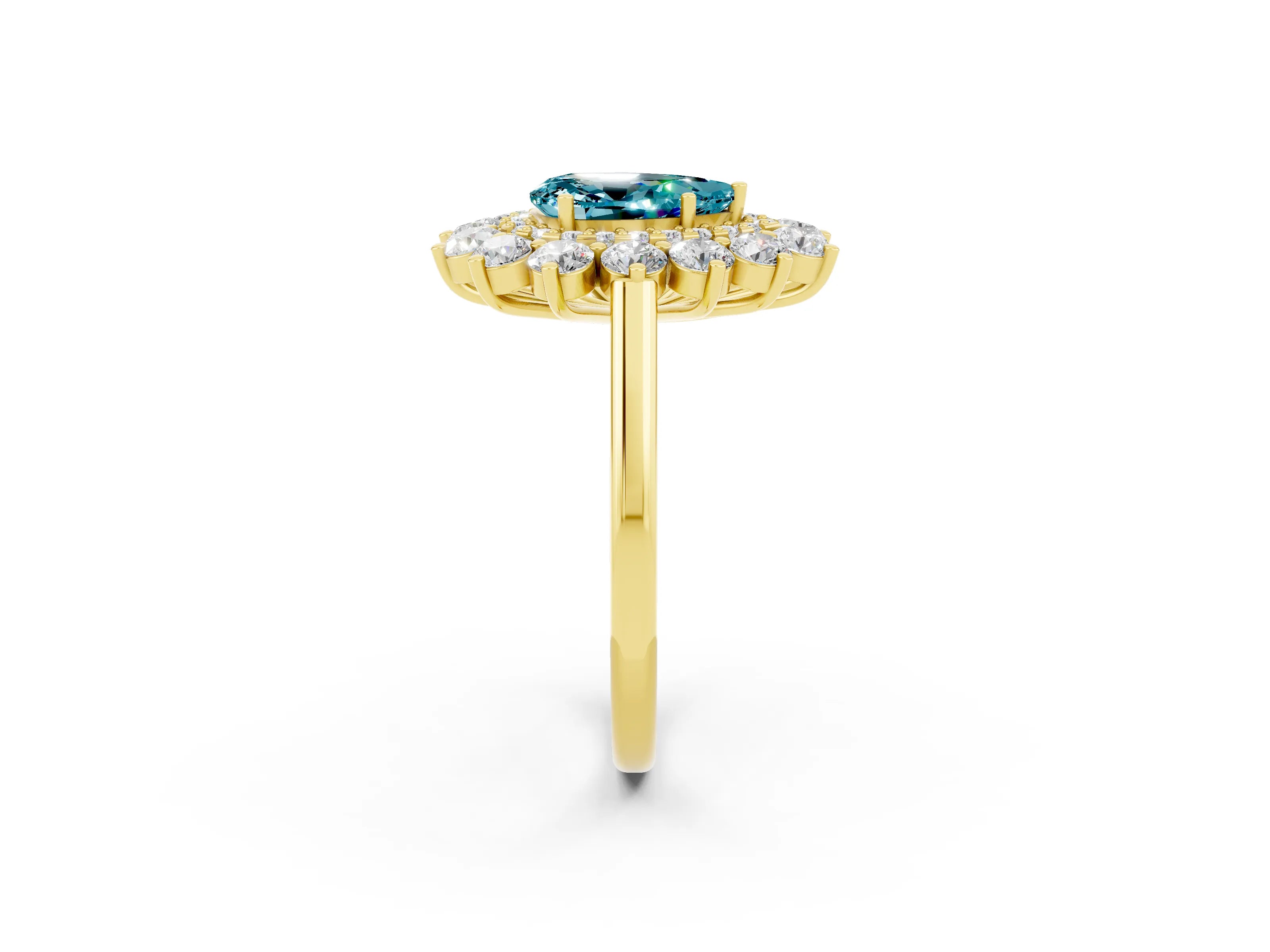 Yellow gold Pear Cut Halo Cluster Diamond Ring with Pave Band and Four-Prong Setting_2