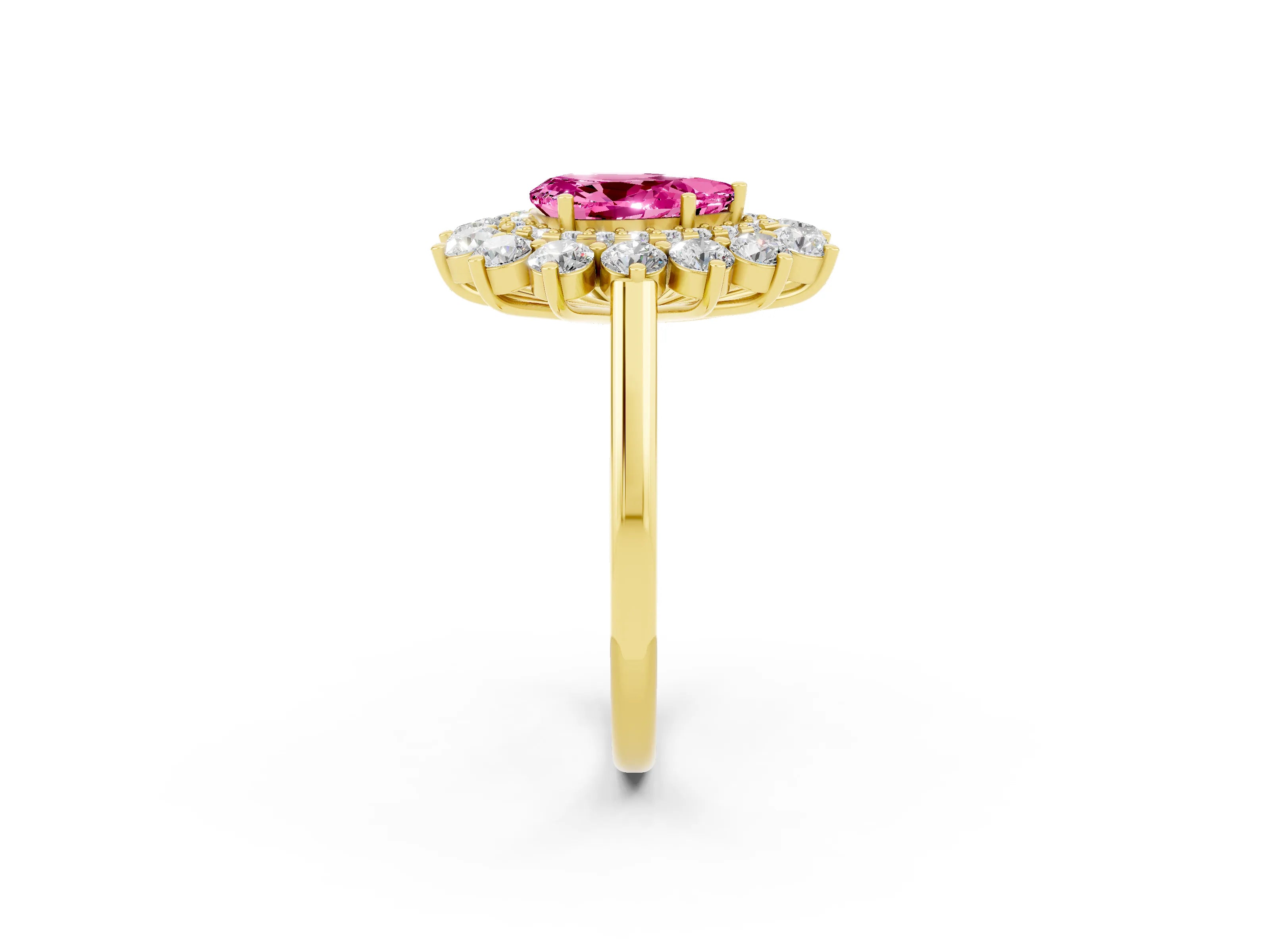 Yellow gold Pear Cut Halo Cluster Diamond Ring with Pave Band and Four-Prong Setting_2
