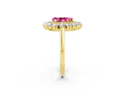 Yellow gold Pear Cut Halo Cluster Diamond Ring with Pave Band and Four-Prong Setting_2