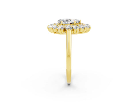 Yellow gold Pear Cut Halo Cluster Diamond Ring with Pave Band and Four-Prong Setting_2