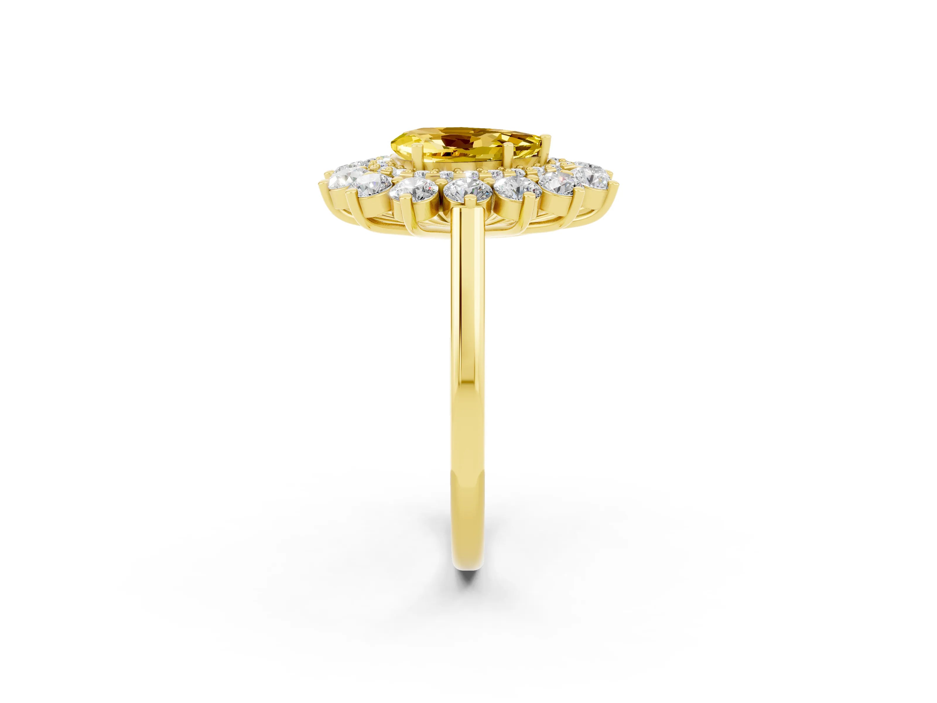 Yellow gold Pear Cut Halo Cluster Diamond Ring with Pave Band and Four-Prong Setting_2