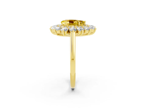 Yellow gold Pear Cut Halo Cluster Diamond Ring with Pave Band and Four-Prong Setting_2