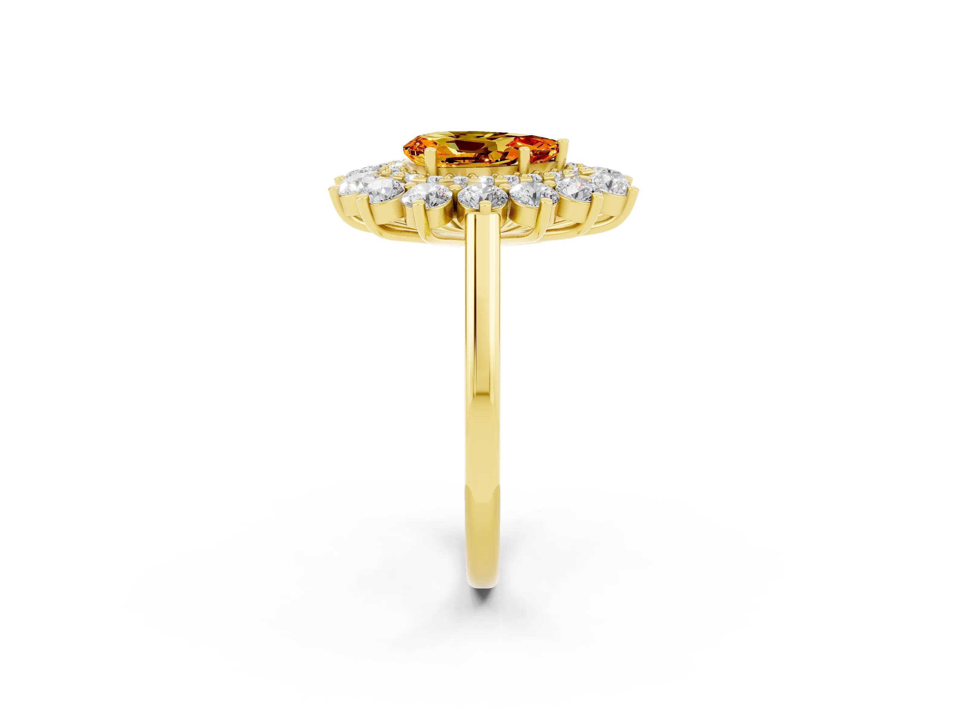 Yellow gold Pear Cut Halo Cluster Diamond Ring with Pave Band and Four-Prong Setting_2