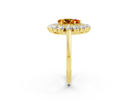 Yellow gold Pear Cut Halo Cluster Diamond Ring with Pave Band and Four-Prong Setting_2