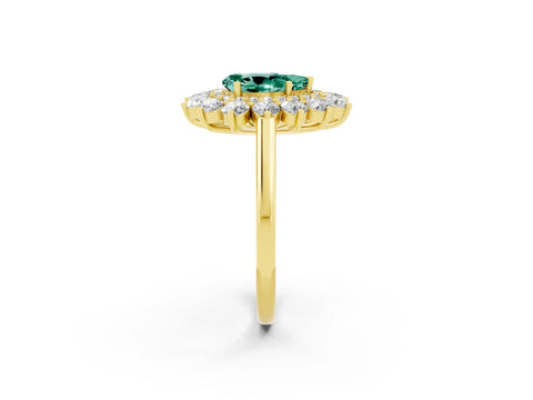 Yellow gold Pear Cut Halo Cluster Diamond Ring with Pave Band and Four-Prong Setting_2