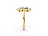 Yellow gold Pear Cut Halo Cluster Diamond Ring with Pave Band and Four-Prong Setting_31