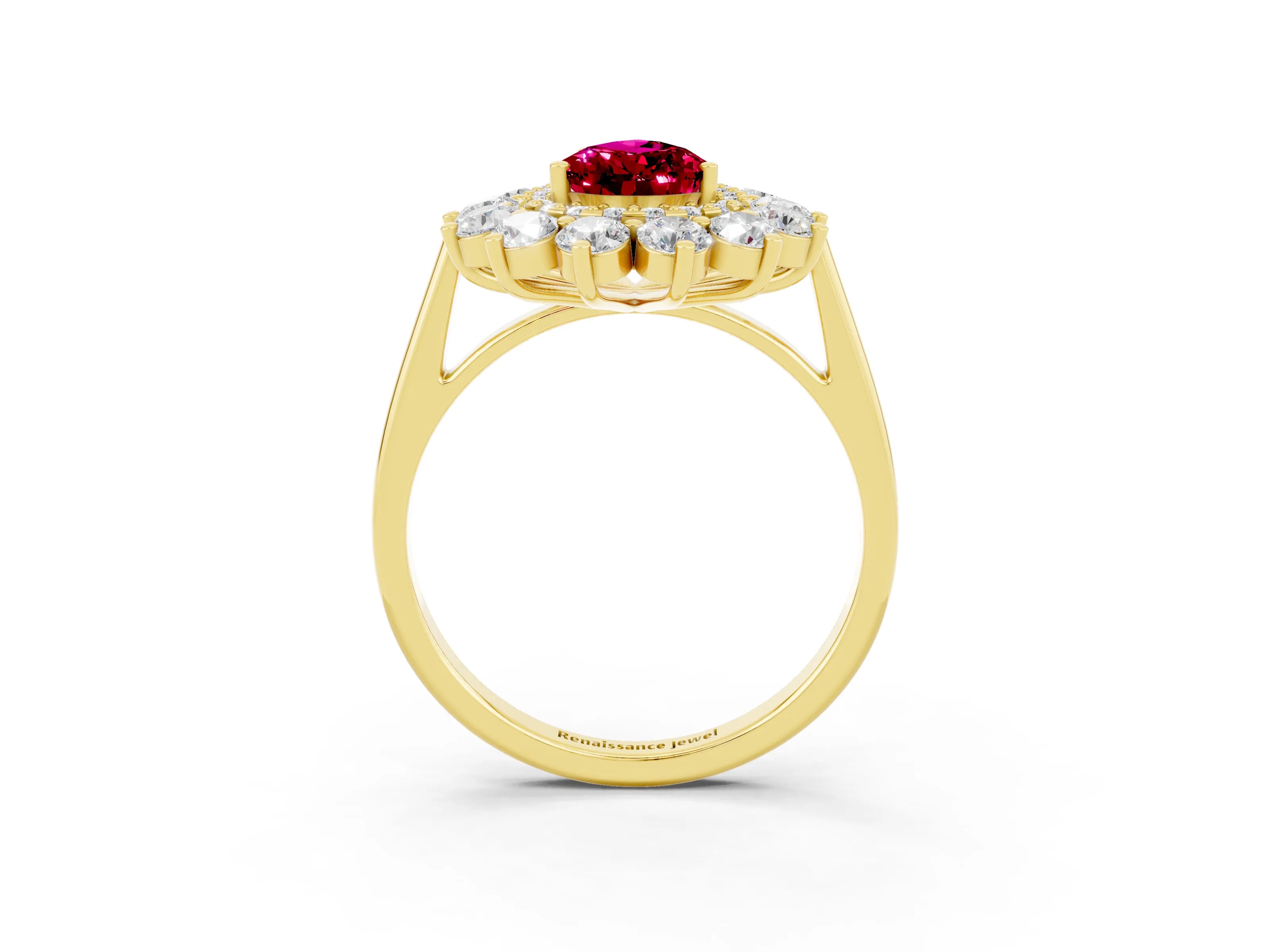 Yellow gold Pear Cut Halo Cluster Diamond Ring with Pave Band and Four-Prong Setting_3