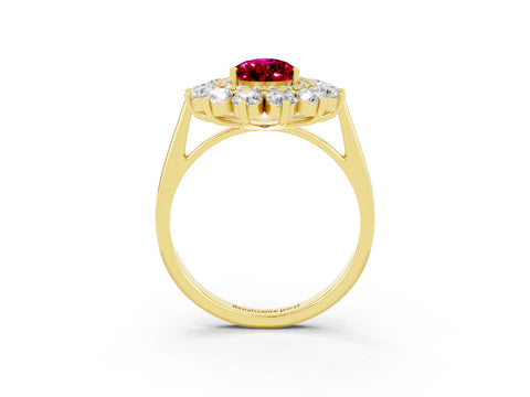 Yellow gold Pear Cut Halo Cluster Diamond Ring with Pave Band and Four-Prong Setting_3