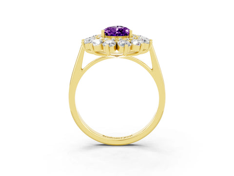 Yellow gold Pear Cut Halo Cluster Diamond Ring with Pave Band and Four-Prong Setting_3
