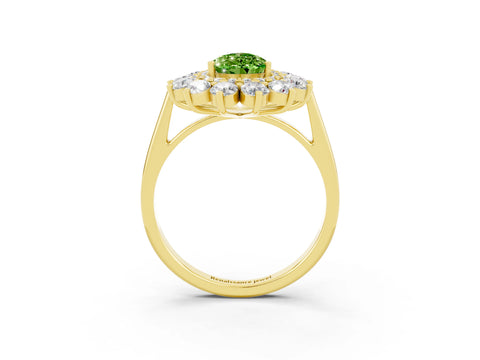 Yellow gold Pear Cut Halo Cluster Diamond Ring with Pave Band and Four-Prong Setting_3