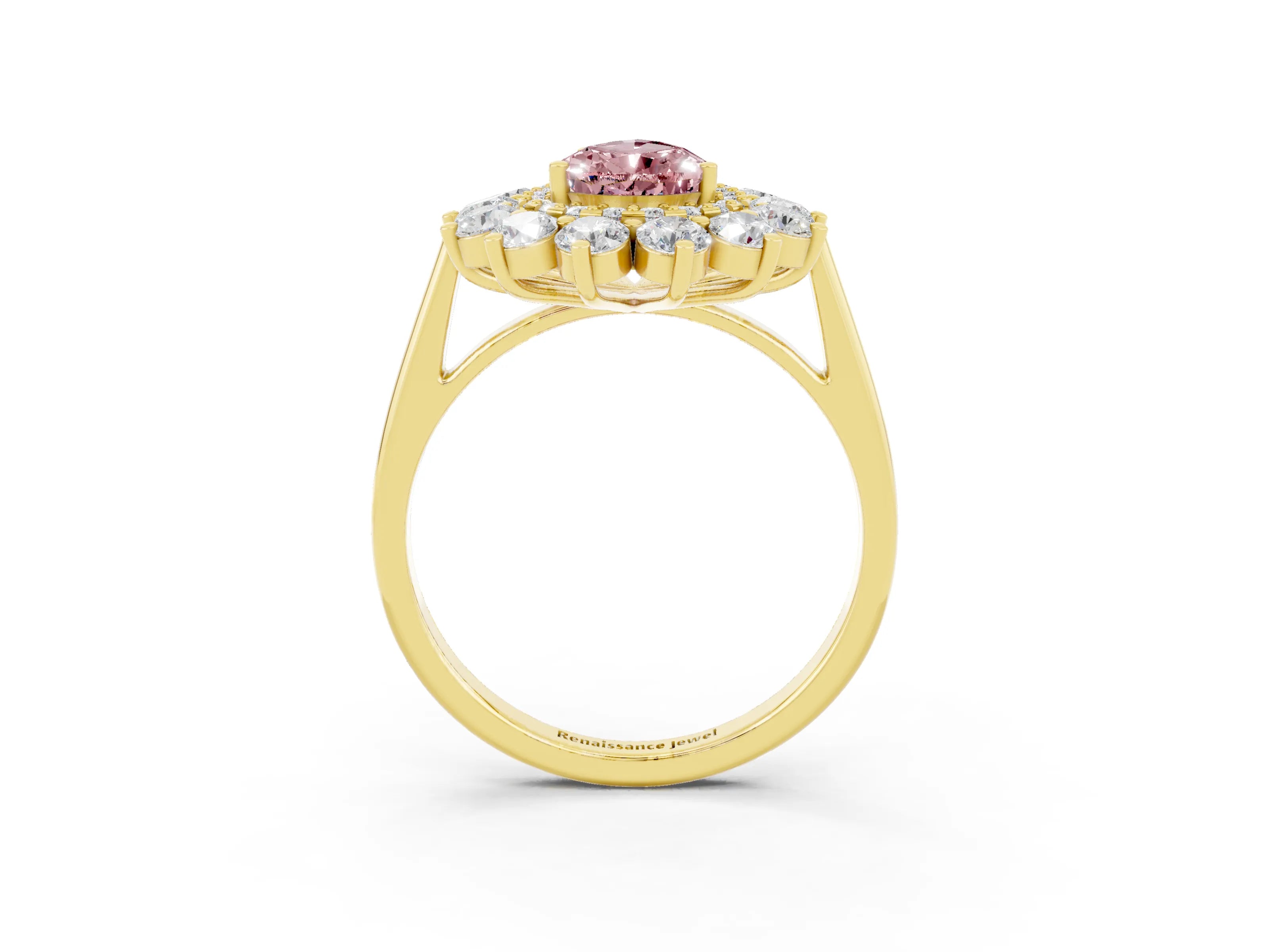 Yellow gold Pear Cut Halo Cluster Diamond Ring with Pave Band and Four-Prong Setting_3