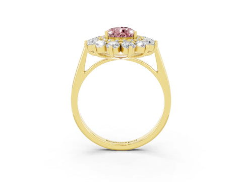 Yellow gold Pear Cut Halo Cluster Diamond Ring with Pave Band and Four-Prong Setting_3