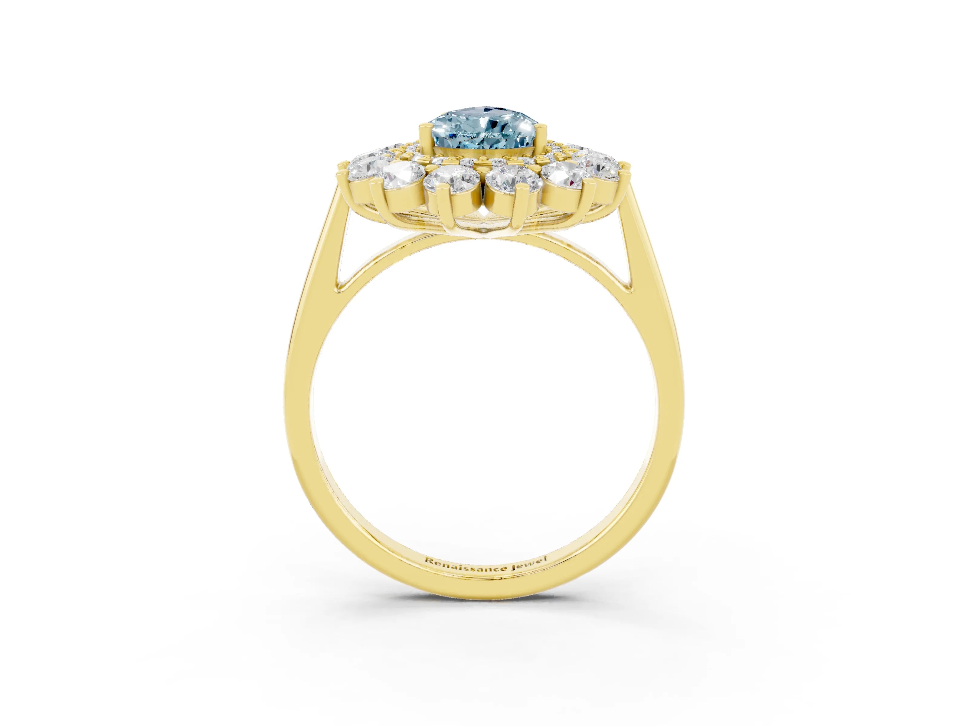 Yellow gold Pear Cut Halo Cluster Diamond Ring with Pave Band and Four-Prong Setting_3