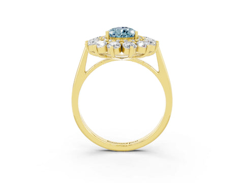 Yellow gold Pear Cut Halo Cluster Diamond Ring with Pave Band and Four-Prong Setting_3