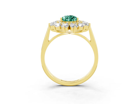 Yellow gold Pear Cut Halo Cluster Diamond Ring with Pave Band and Four-Prong Setting_3
